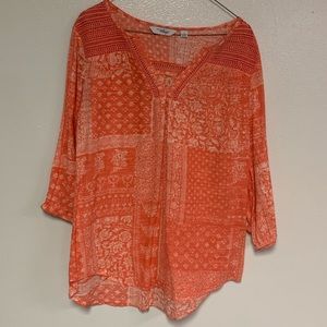 Coral and white blouse